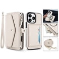 thumbnail image 1 of Crossbody Wallet Case for iPhone 16 Pro with RFID Blocking Detachable Card Holder Wrist Strap Shoulder Strap, PU Leather Magnetic Snap Zipper Purse Flip Kickstand Phone Case,White, 1 of 9