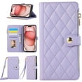 thumbnail image 1 of Crossbody Wallet Case for iPhone 16 with Zipper Card Holder & Shoulder Strap & Wrist Strap, RFID Blocking PU Leather Magnetic Flip Kickstand Handbag Purse Case for Women Girls,Purple, 1 of 8