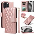 thumbnail image 1 of Crossbody Wallet Case for iPhone 16e, with Detachable Shoulder Strap & Wrist Strap, Magnetic Clasp Flip Kickstand Card Holder, PU Leather Shockproof for Women Girls Purse Cover, Rosegold, 1 of 14