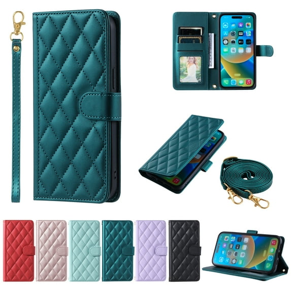 Crossbody Wallet Case for iPhone 17 Pro Max with Detachable Wrist & Shoulder Strap Premium PU Leather Magnetic Clasp Flip Stand RFID Blocking Card Slots Shockproof Phone Case,Green