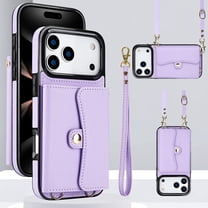 Crossbody Wallet Case for iPhone 17 Pro Max, PU Leather Case with RFID Blocking Credit Card Slots Holder Kickstand Shoulder Strap Handbag Purse Cover For iPhone 17 Pro Max,Purple