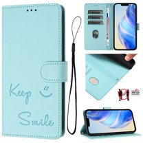 Crossbody Wallet Case for iPhone 17, Smile Pattern PU Leather Phone Case with Kickstand RFID Blocking Card Slots, Magnetic Closure Folio Cover with Wrist Strap Lanyard, Mint