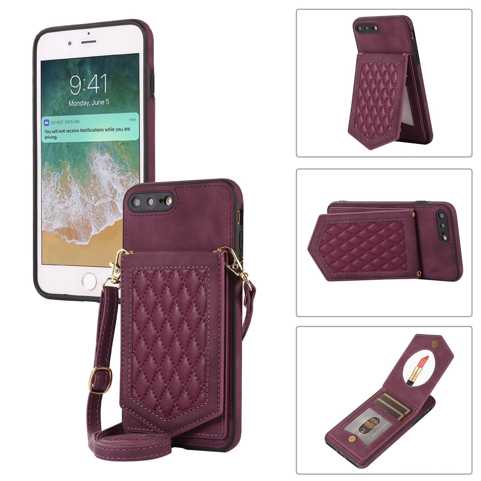 Iphone 8 plus wallet case with shoulder strap hot sale