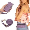 thumbnail image 1 of Crossbody Wallet Case for iPhone 7 Plus/iPhone 8 Plus, 9 Card Slots Adjustable Crossbody Zipper Cover Detachable Lanyard Strap Flip Case with Hand Strap Kickstand Case - Purple, 1 of 13
