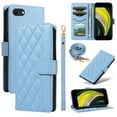 thumbnail image 1 of Crossbody Wallet Case for iPhone 7 / iPhone 8 / iPhone SE 2022 & 2020, with Detachable Shoulder Strap & Wrist Strap, Magnetic Clasp Kickstand Card Holder, PU Leather Shockproof Purse Cover, Blue, 1 of 9