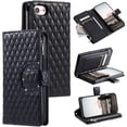 thumbnail image 1 of Crossbody Wallet Case for iPhone 7 / iPhone 8 / iPhone SE 2022 & 2020 Glitter PU Leather Phone Case with Card Slots Stand Wrist Strap Cover Magnetic Closure Zipper Purse Case for Women Girls, Black, 1 of 10