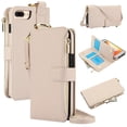 thumbnail image 1 of Crossbody Wallet Case for iPhone 7 / iPhone 8 / iPhone SE 2022 & 2020 RFID Blocking Card Slots, PU Leather Magnetic Snap Wristband Strap Zipper Pocket Phone Case with Stand Secure Ring Buckle, White, 1 of 7