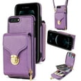 thumbnail image 1 of Crossbody Wallet Case for iPhone 8 Plus/iPhone 7 Plus,with Detachable Shoulder Strap,Premium PU Leather Metal Snap Zipper Pocket Credit Card Holder Kickstand Phone Case for Women Men,Purple, 1 of 11