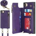 thumbnail image 1 of Crossbody Wallet Case for iPhone SE 3rd 2022/SE 2nd 2020 with Card Slot Holder,iPhone 7/8 Magnetic Flip Folio Purse Case,PU Leather Zipper Handbag with Detachable Lanyard Strap 4.7" (Purple), 1 of 16