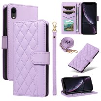 Crossbody Wallet Case for iPhone XR, Credit Card Slots Elegant PU Leather Magnetic Closure Shoulder Strap Purse Phone Case Flip Kickstand Full Body Protection Cover for Women Girls, Purple