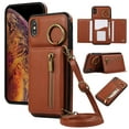 thumbnail image 1 of Crossbody Wallet Case for iPhone XR with Lanyard Strap Card Slot Holder RFID Blocking 360° Ring Kickstand,Magnetic Flip Folio Zipper Purse Case, PU Leather Cover Handbag,Coffee, 1 of 10