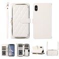 thumbnail image 1 of Crossbody Wallet Case for iPhone XS / iPhone X Chain Lanyard & Wrist Hand Strap Case with Card Slots Zipper Pocket Kickstand, Premium PU Leather Magnetic Clasp Shockproof Flip Cover, White, 1 of 9
