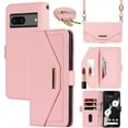 thumbnail image 1 of Crossbody Wallet for Google Pixel 7 Case with Adjustable Lanyard Strap Credit Card Holder 6.3",PU Leather Handbag Purse Kickstand Make Up Mirror Cover Case for Men Women Girl,Pink, 1 of 14