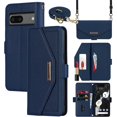 thumbnail image 1 of Crossbody Wallet for Google Pixel 7 Case with Adjustable Lanyard Strap Credit Card Holder 6.3",PU Leather Handbag Purse Kickstand Make Up Mirror Cover Case for Men Women Girl,Blue, 1 of 14