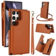 thumbnail image 1 of Crossbody Wallet Phone Case For Samsung Galaxy S22 Ultra with Card Holder,Kickstand,Zipper Card Slot Protector Shockproof PU Leather Purse Cover with Removable Cross Body Strap&Wrist Strap,Brown, 1 of 8