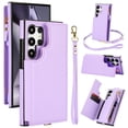 thumbnail image 1 of Crossbody Wallet Phone Case For Samsung Galaxy S22 Ultra with Card Holder,Kickstand,Zipper Card Slot Protector Shockproof PU Leather Purse Cover with Removable Cross Body Strap&Wrist Strap,Lightpurple, 1 of 8
