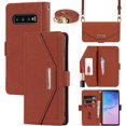thumbnail image 1 of Crossbody Wallet for Samsung Galaxy S10 Case with Adjustable Lanyard Strap Credit Card Holder 6.1",PU Leather Handbag Purse Kickstand Make Up Mirror Cover Case for Men Women Girl,Brown, 1 of 14