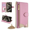 thumbnail image 1 of Crossbody Wallet for Samsung Galaxy S21 Case with Adjustable Lanyard Strap Credit Card Holder,PU Leather Handbag Purse Kickstand Make Up Mirror Cover,Zipper Pocket Magnetic Flip Case,Pink, 1 of 9
