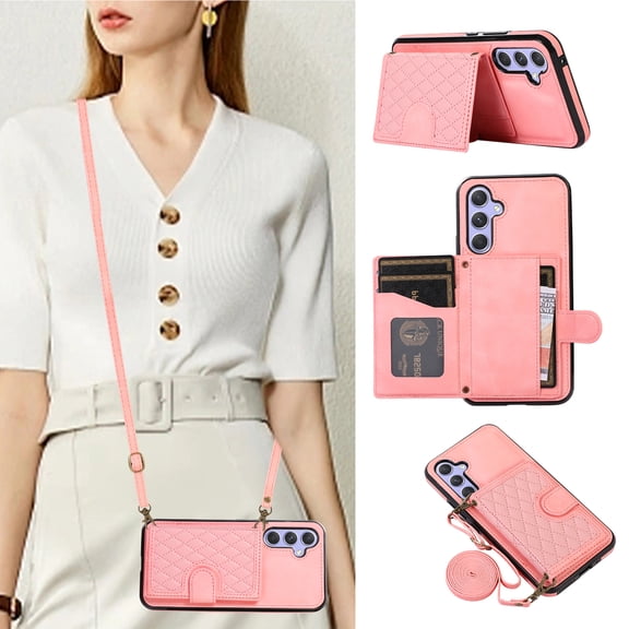 Crossbody Wallet Women Case for Samsung Note 10,[RFID Blocking] Credit Card Holder with Should Strap,Premium PU Leather Purse Diamond Patterned Folio Cover for Samsung Galaxy Note 10,Rosegold