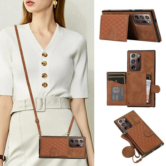 Crossbody Wallet Women Case for Samsung Note 20,[RFID Blocking] Cbrownit Card Holder with Should Strap,Premium PU Leather Purse Diamond Patterned Folio Cover for Samsung Galaxy Note 20,brown