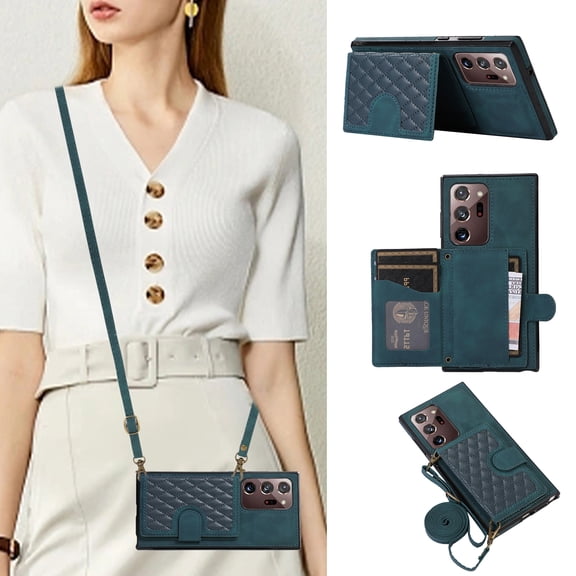 Crossbody Wallet Women Case for Samsung Note 20 Ultra,Credit Card Holder with Should Strap,Premium PU Leather Purse Diamond Patterned Folio Cover for Samsung Galaxy Note 20 Ultra,Green