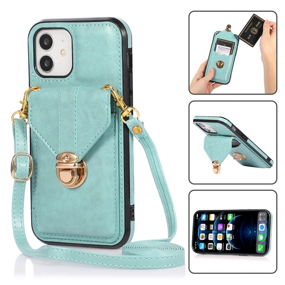 Crossbody Wallet Women Case for iPhone 11,[RFID Blocking] Credit Card Holder with Should Strap,Premium PU Leather Purse Metal Buckle Folio Flip Cover For iPhone 11, Green