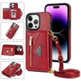 thumbnail image 1 of Crossbody Wallet Women Case for iPhone 12 Pro Max,Credit Card Pocket Zipper Pouch with Shoulder Strap, PU Leather Kickstand Back Flip Envelope Design For iPhone 12 Pro Max, Red, 1 of 13