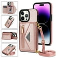thumbnail image 1 of Crossbody Wallet Women Case for iPhone 14 Pro Max,Credit Card Pocket Zipper Pouch with Shoulder Strap, PU Leather Kickstand Back Flip Envelope Design For iPhone 14 Pro Max, Pink, 1 of 13