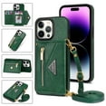 thumbnail image 1 of Crossbody Wallet Women Case for iPhone 14 Pro Max,Credit Card Pocket Zipper Pouch with Shoulder Strap, PU Leather Kickstand Back Flip Envelope Design For iPhone 14 Pro Max, Green, 1 of 13