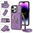 thumbnail image 1 of Crossbody Wallet Women Case for iPhone 14 Pro Max,Credit Card Pocket Zipper Pouch with Shoulder Strap, PU Leather Kickstand Back Flip Envelope Design For iPhone 14 Pro Max, Purple, 1 of 13
