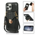 thumbnail image 1 of Crossbody Wallet Women Case for iPhone 14 Pro,[RFID Blocking] Credit Card Holder with Should Strap,Premium PU Leather Purse Metal Buckle Folio Flip Cover For iPhone 14 Pro, Black, 1 of 8