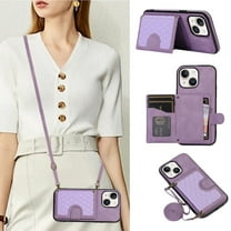 Crossbody Wallet Women Case for iPhone 15,[RFID Blocking] Credit Card Holder with Should Strap,Premium PU Leather Purse Diamond Patterned Folio Cover For iPhone 15,Purple