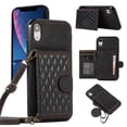 thumbnail image 1 of Crossbody Wallet Women Case for iPhone XS Max,[RFID Blocking] Credit Card Holder with Should Strap,Premium PU Leather Purse Diamond Patterned Folio Cover For iPhone XS Max,Black, 1 of 8