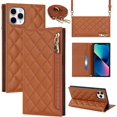 thumbnail image 1 of Crossbody Wallet for iPhone 11 Pro Max Case with Adjustable Lanyard Strap Card Holder 6.5",PU Leather Zipper Handbag Purse Kickstand Lattice Pattern Cover Case for Men Women Girl,Brown, 1 of 13