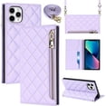 thumbnail image 1 of Crossbody Wallet for iPhone 11 Pro Max Case with Adjustable Lanyard Strap Card Holder 6.5",PU Leather Zipper Handbag Purse Kickstand Lattice Pattern Cover Case for Men Women Girl,Purple, 1 of 13