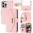 thumbnail image 1 of Crossbody Wallet for iPhone 11 Pro Max Case with Adjustable Lanyard Strap Credit Card Holder 6.7", PU Leather Handbag Purse Kickstand Make Up Mirror Cover Case for Men Women Girl - Pink, 1 of 8