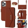 thumbnail image 1 of Crossbody Wallet for iPhone 13 Pro Case with Adjustable Lanyard Strap Credit Card Holder 6.1",PU Leather Handbag Purse Kickstand Make Up Mirror Cover Case for Men Women Girl,Brown, 1 of 14