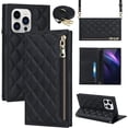 thumbnail image 1 of Crossbody Wallet for iPhone 14 Pro Case with Adjustable Lanyard Strap Credit Card Holder 6.1",PU Leather Zipper Handbag Purse Kickstand Lattice Pattern Cover Case for Men Women Girl,Black, 1 of 13