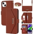 thumbnail image 1 of Crossbody Wallet for iPhone 15 Plus Case with Adjustable Lanyard Strap Credit Card Holder 6.7",PU Leather Handbag Purse Kickstand Make Up Mirror Cover Case for Men Women Girl,Brown, 1 of 14