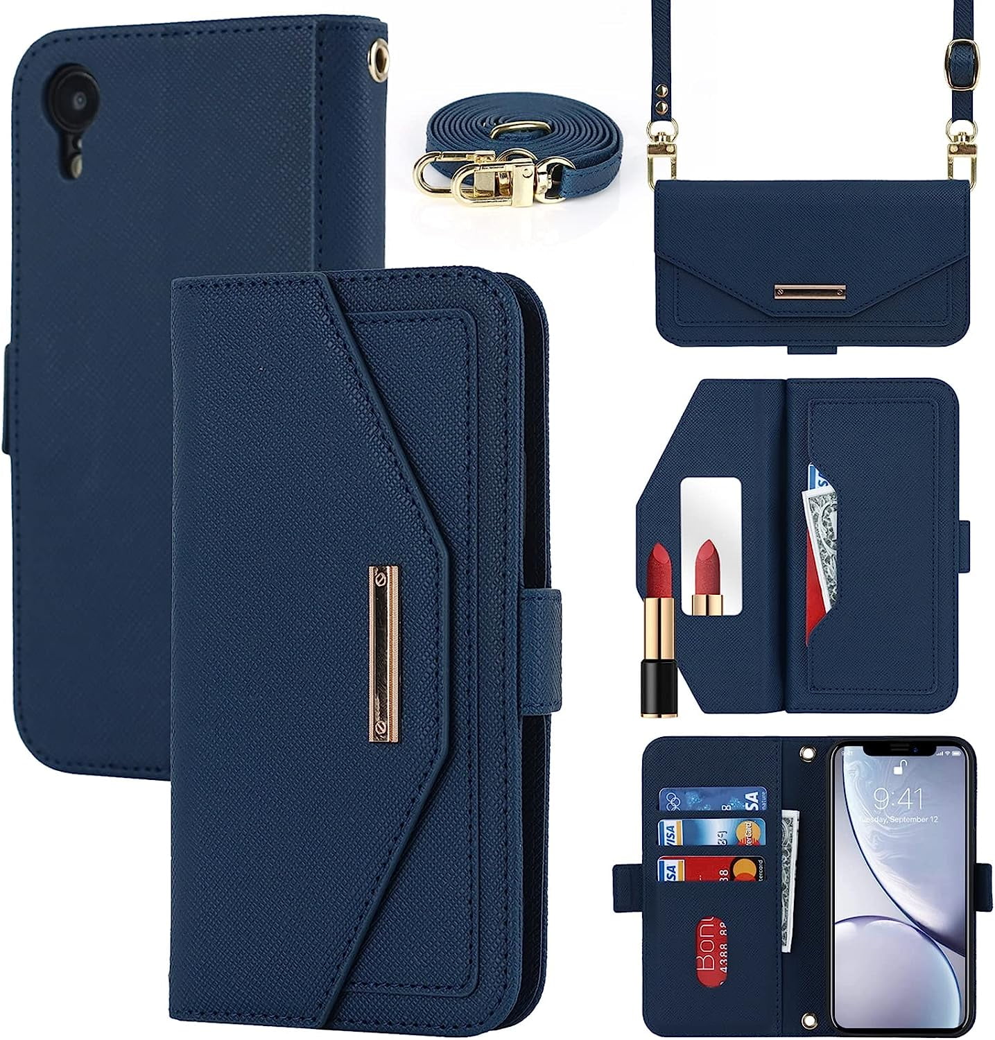 Crossbody Wallet for iPhone XR Case with Adjustable Lanyard Strap