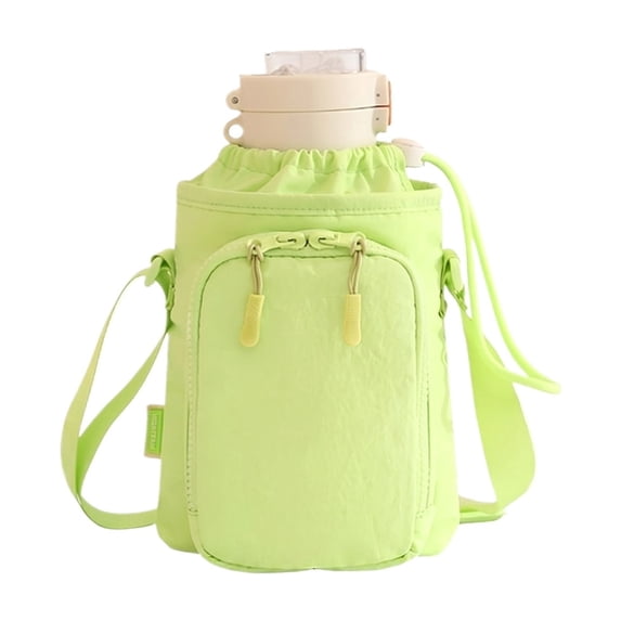 Crossbody Water Bottle Carrier Pouch with Phone Pocket, Adjustable Shoulder Strap Hiking Travel Bottle Sleeve with Drawstring, Portable Fabric Cup Holder Bag for Outdoor Sports Walking