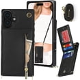 thumbnail image 1 of Crossbody Zipper Wallet Case for iPhone 16 6.1" with Card Holder, Lanyard Purse Cover [Removable Shoulder Strap] with Kickstand Function for Apple iPhone 16 Zip-Black, 1 of 9