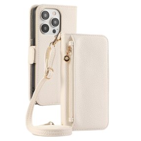 Crossbody Zipper Wallet with Card Holder Phone Case for iPhone 16 15 14 Pro Max XS X XR 7 8 Plus 13 Mini Se Leather Cover,Khaki,for iPhone 14 Plus
