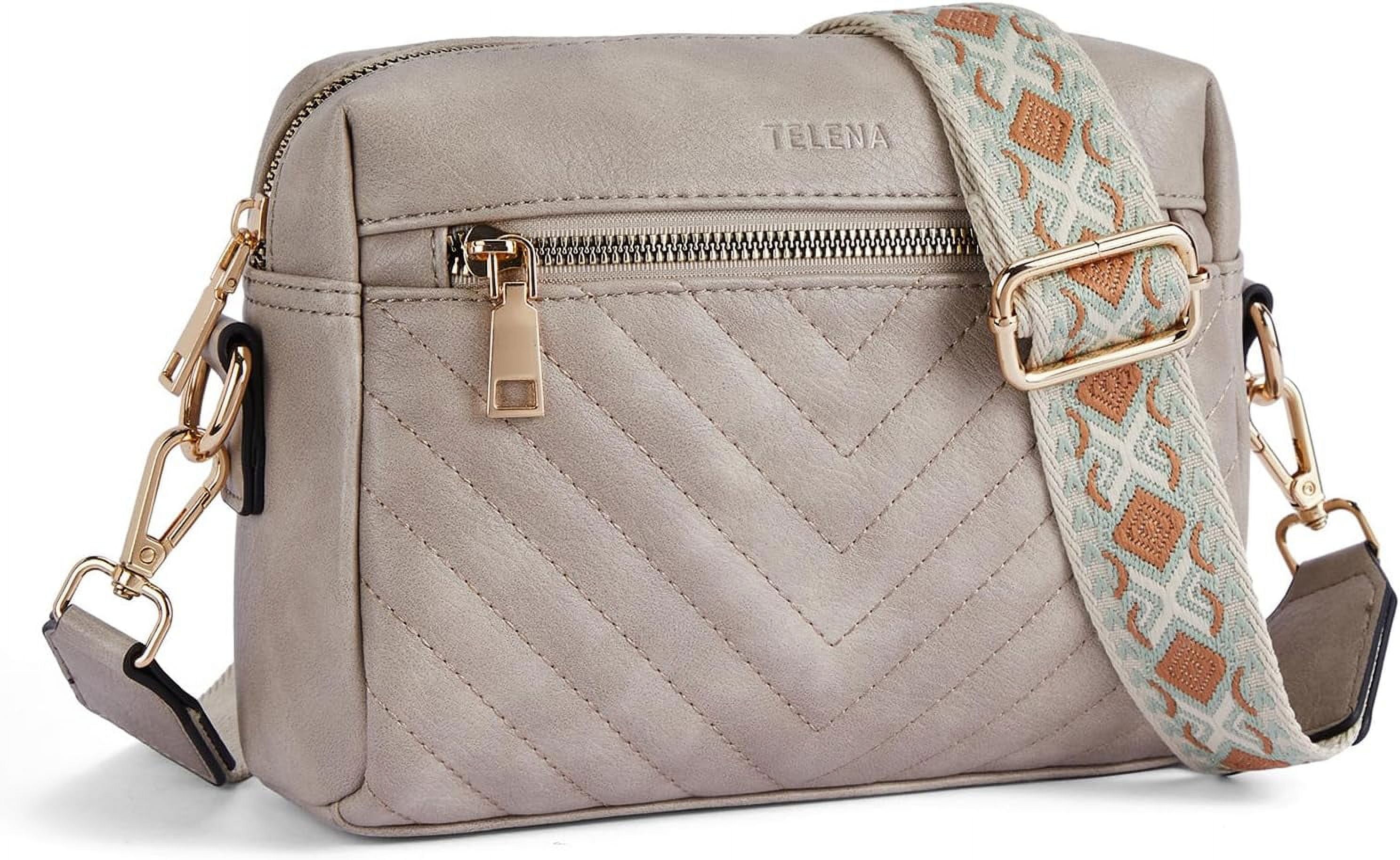 Crossbody bags for Women Trendy Quilted Crossbody Bag Leather Camera Bag Purse with Wide Shoulder Strap