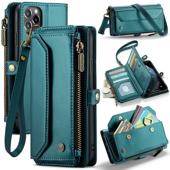 Crossbody for iPhone 11 Pro Max Case Wallet【RFID Blocking】with 10-Card Holder Zipper Bills Slot, Soft PU Leather Magnetic Shoulder Wrist Strap for iPhone 11 Pro Max Wallet Case Women