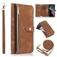 thumbnail image 1 of Crossbody for iPhone 12 Mini Wallet Case with Zipper Pouch,Magnetic PU Leather [Shoulder Strap & Wrist Lanyard] Flip Folio Kickstand Credit Card Holder Slot Shockproof Phone Case, Brown, 1 of 9