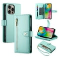 thumbnail image 1 of Crossbody for iPhone 12 Pro Max Phone Case Wallet with Card Slots Zipper Pocket, PU Leather Magnetic Shoulder Strap Purse Cover with Flip Kickstand for iPhone 12 Pro Max Women Girls, Mint, 1 of 10
