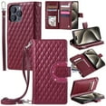 thumbnail image 1 of Crossbody for iPhone 12 Pro Max Wallet Phone Case with Card Slots Zipper Pocket, Soft Elegant PU Leather Flip Stand Lanyard Wrist Strap Purse Cover for iPhone 12 Pro Max Women Girls, Winered, 1 of 14