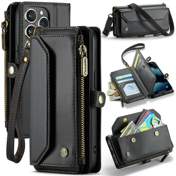 Crossbody for iPhone 13 Pro Case Wallet【RFID Blocking】with 7-Card Holder Zipper Bills Slot, Soft PU Leather Magnetic Shoulder Wrist Strap for iPhone 13 Pro Wallet Case Women