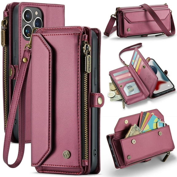 Crossbody for iPhone 13 Pro Max Case Wallet【RFID Blocking】with 10-Card Holder Zipper Bills Slot, Soft PU Leather Magnetic Shoulder Wrist Strap for iPhone 13 Pro Max Wallet Case Women